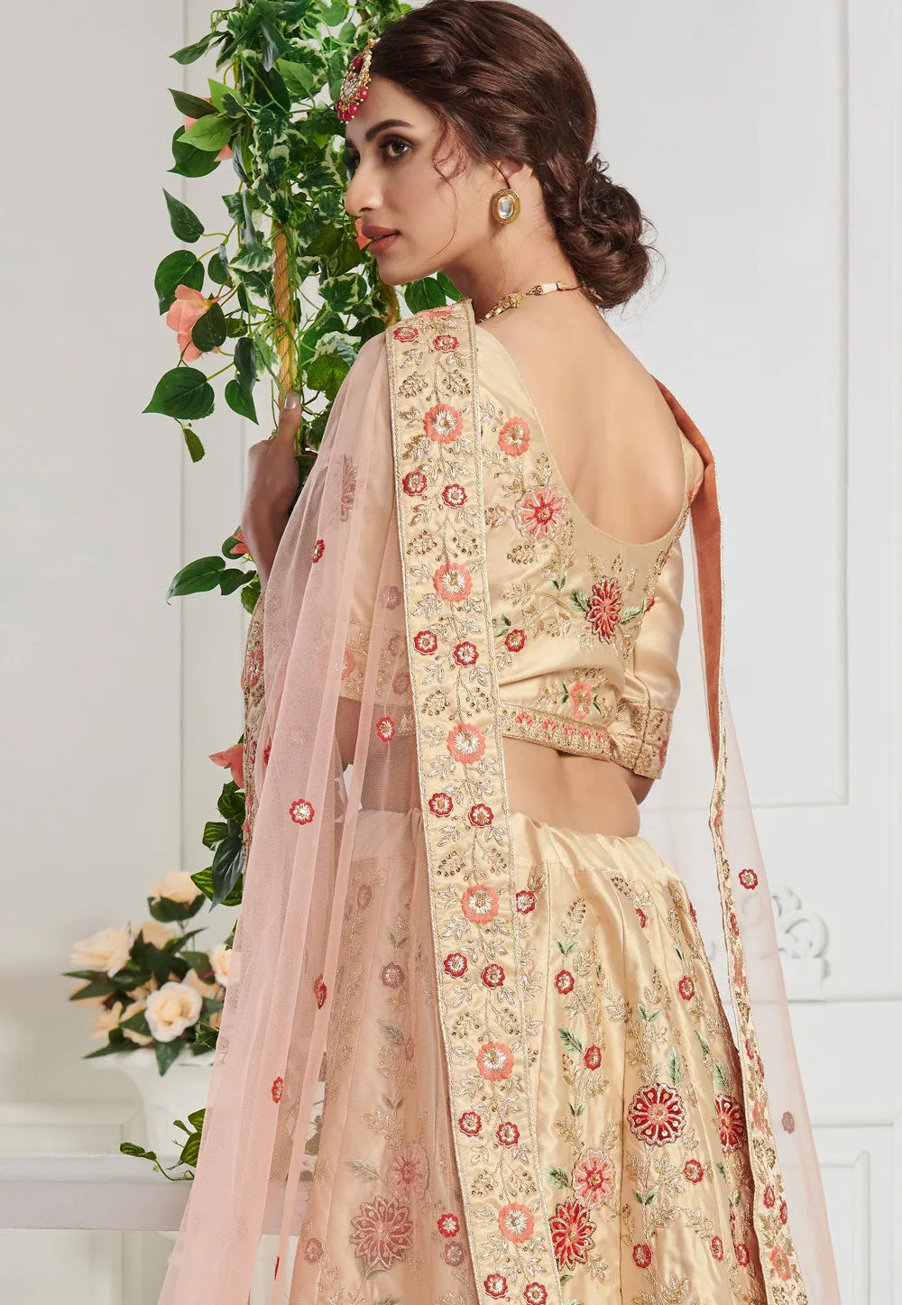 Ivory Cream Floral Embroidered Lehenga Choli
