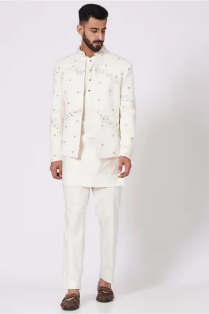 Ivory Short Jacket With Kurta And Trouser