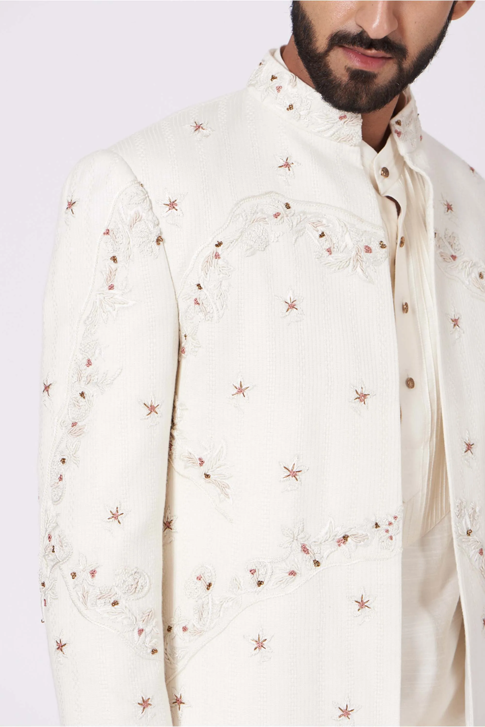 Ivory Short Jacket With Kurta And Trouser