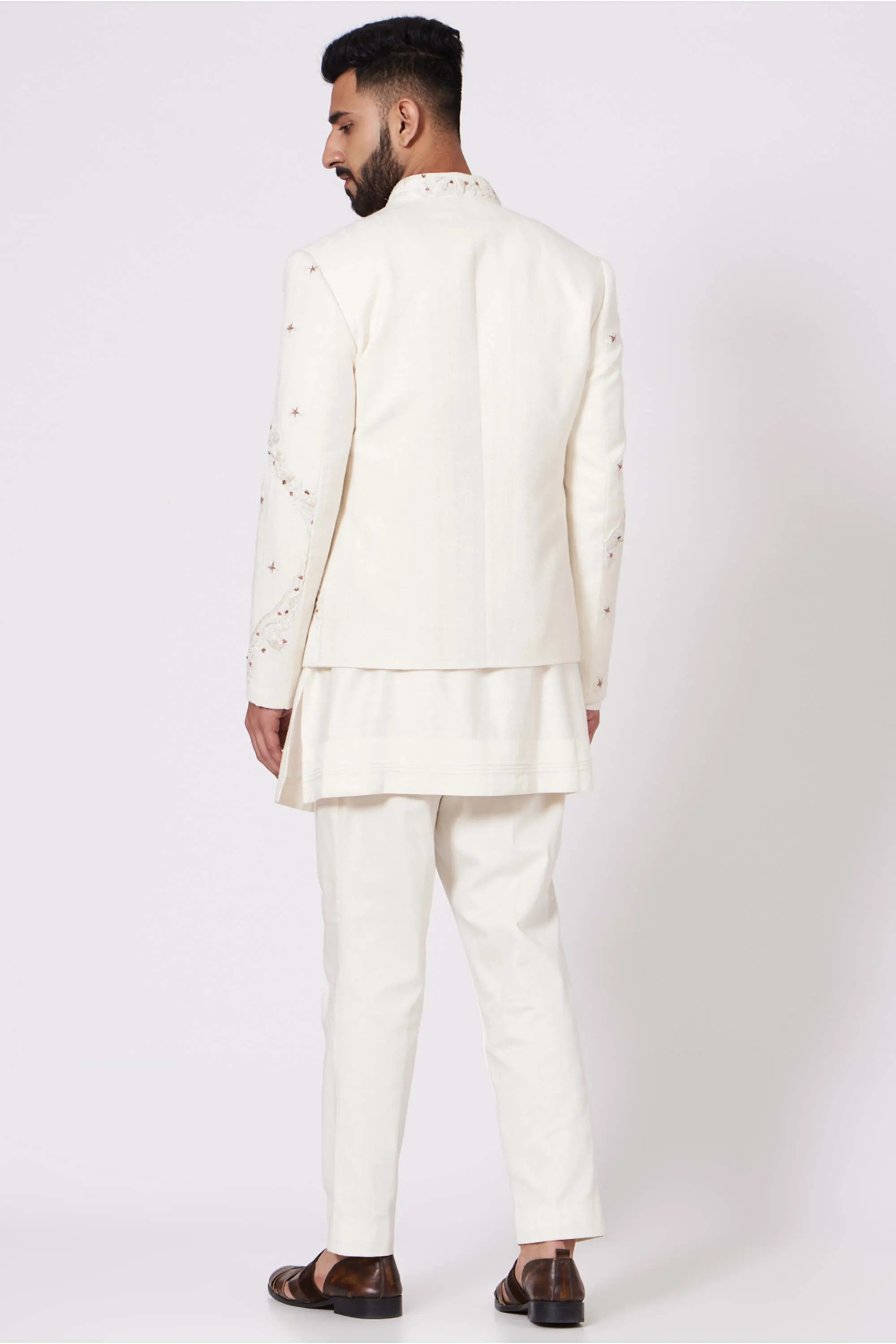 Ivory Short Jacket With Kurta And Trouser