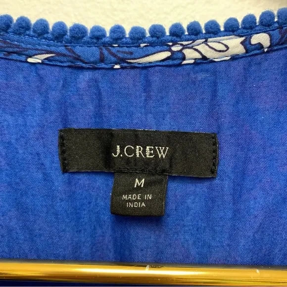 J Crew Belted Tunic Kaftan Dress Medium Night Sky Block Print Embroidered Cotton