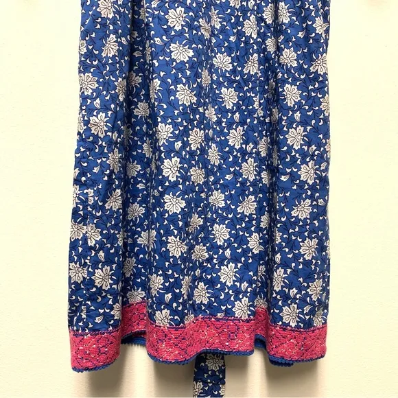 J Crew Belted Tunic Kaftan Dress Medium Night Sky Block Print Embroidered Cotton