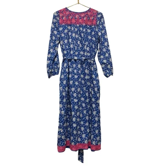 J Crew Belted Tunic Kaftan Dress Medium Night Sky Block Print Embroidered Cotton