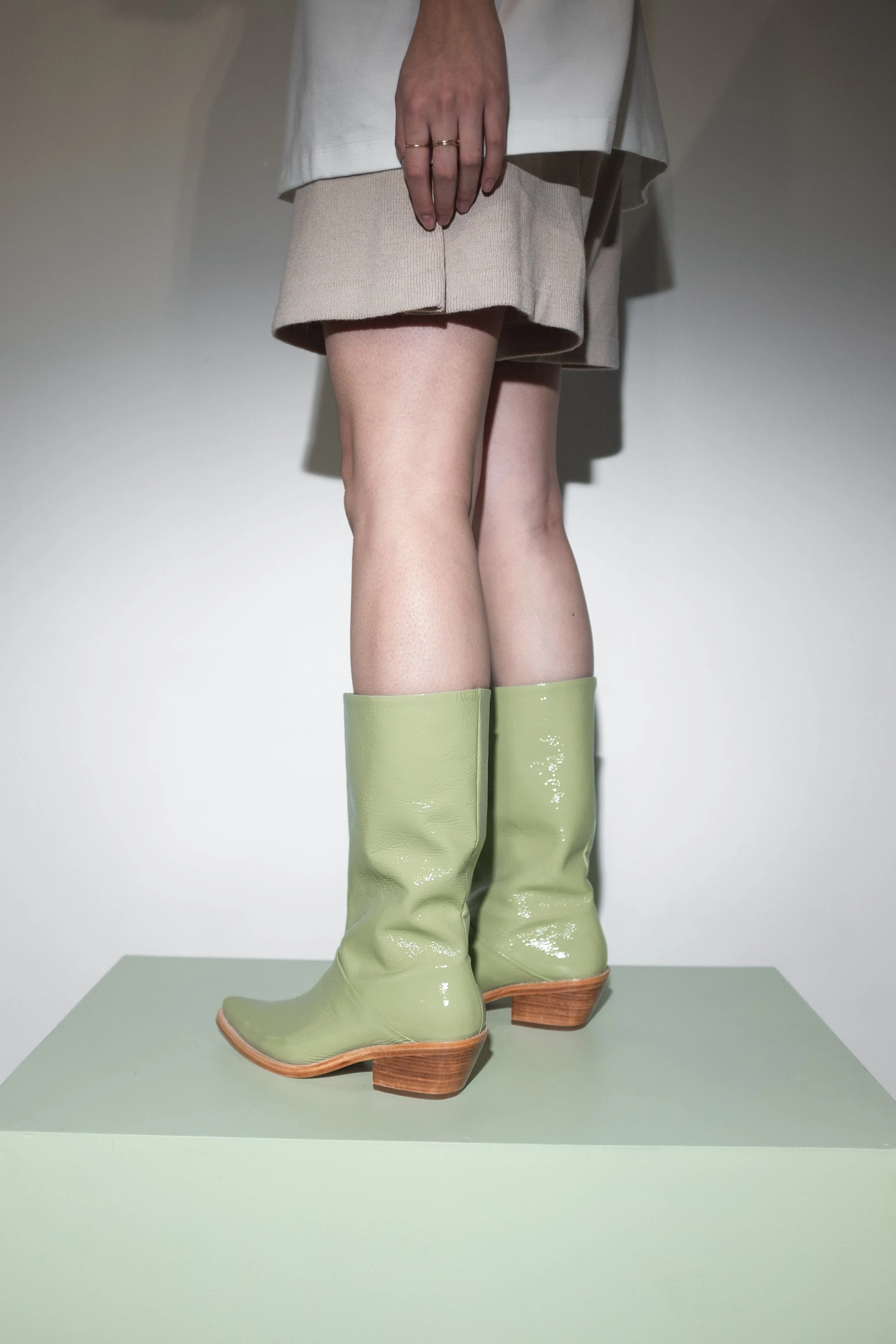 Jackie Boot in Glossy Pistachio