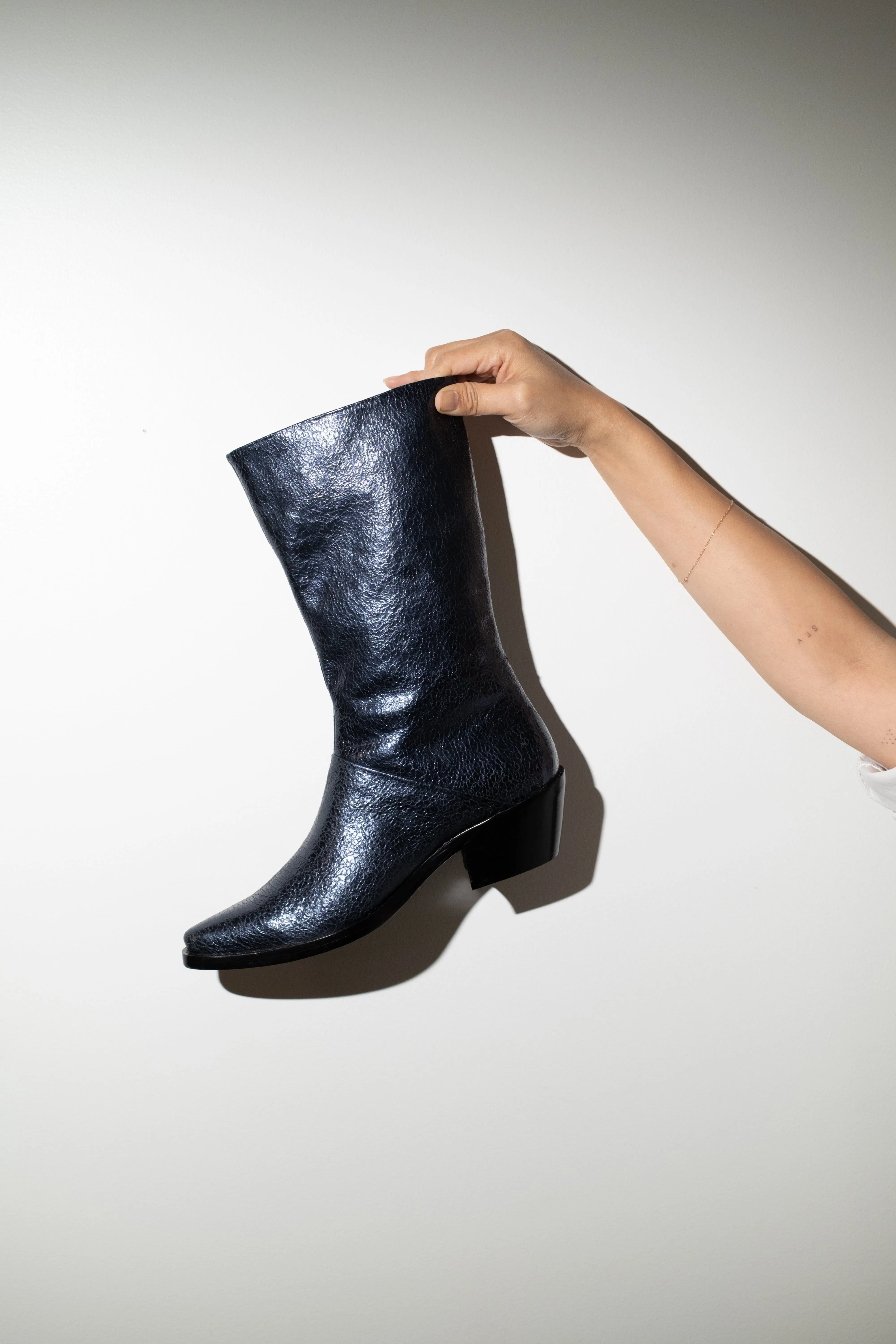 Jackie Boot in Metallic Blue