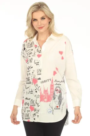 Jane & John by Tricotto White/Multi Printed Button-Down Tunic Top Blouse J-267-266