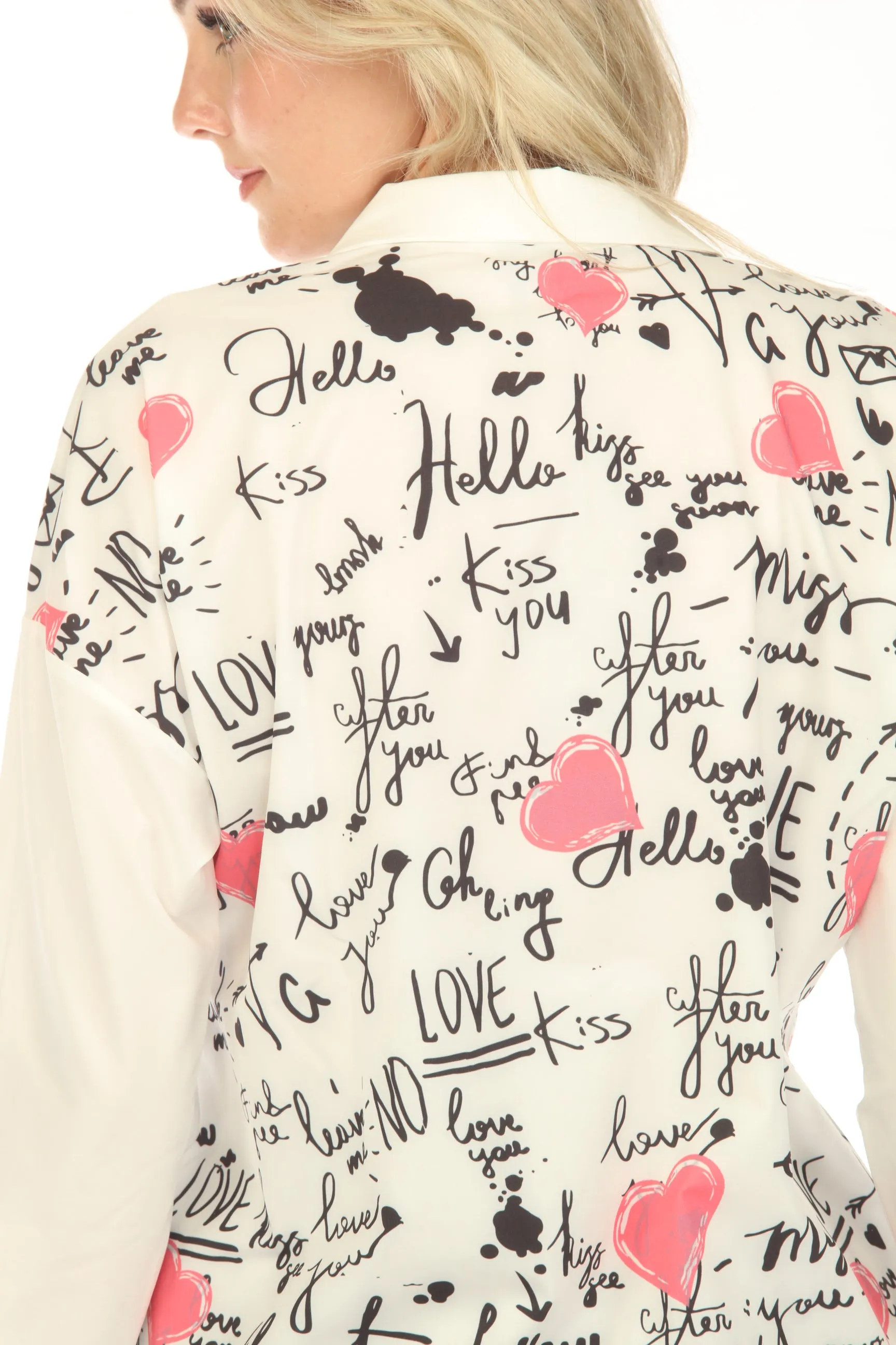 Jane & John by Tricotto White/Multi Printed Button-Down Tunic Top Blouse J-267-266