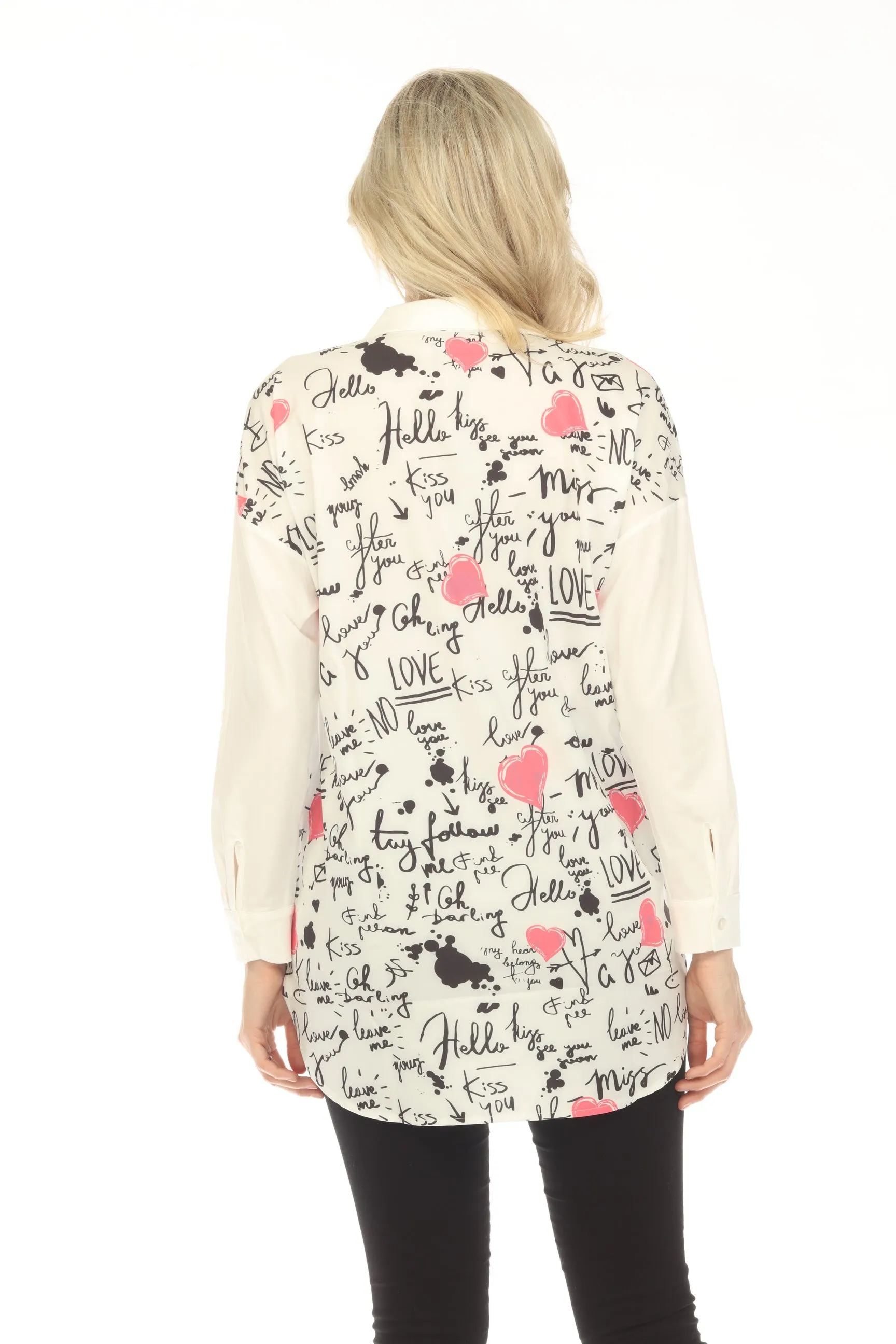 Jane & John by Tricotto White/Multi Printed Button-Down Tunic Top Blouse J-267-266