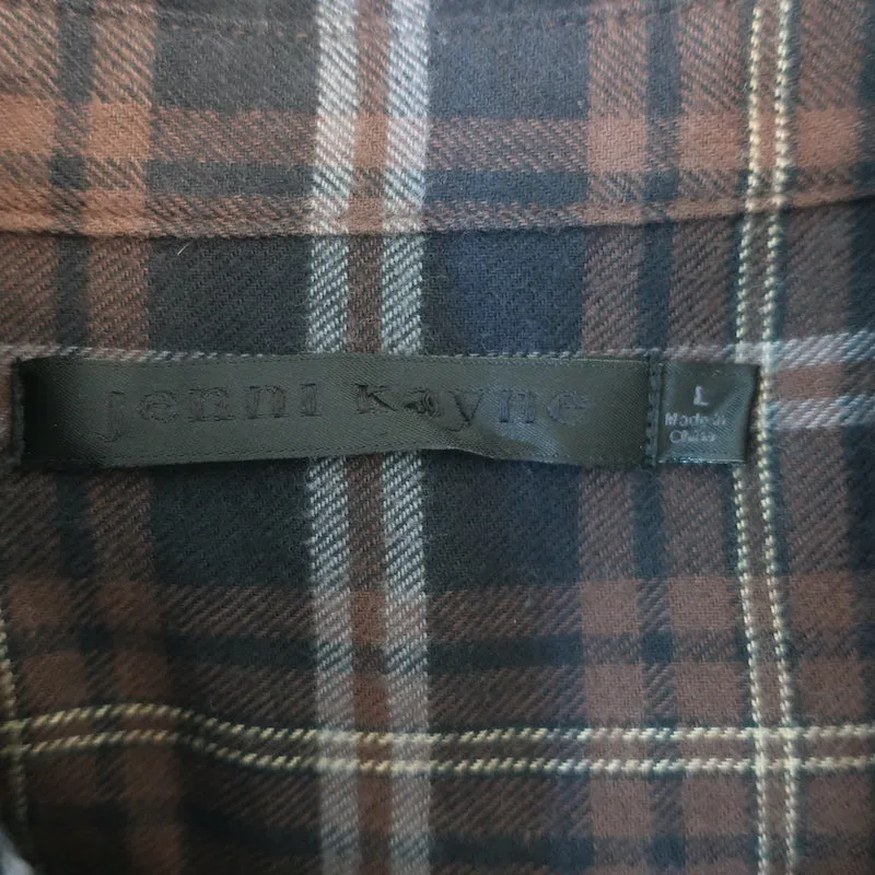 Jenni Kayne Lightweight Flannel Shirt Brown Plaid Size Large Long Sleeve Top