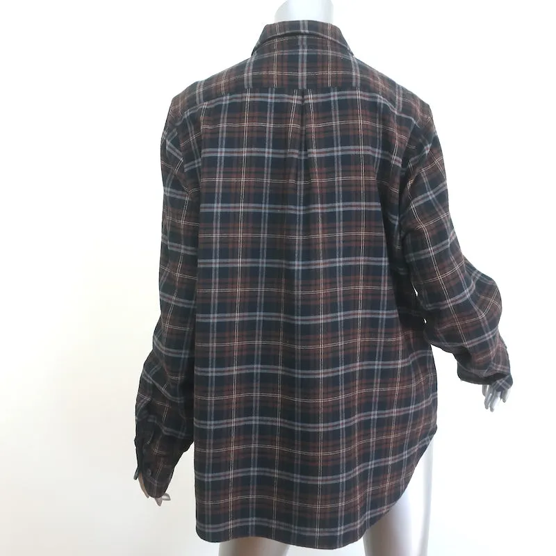 Jenni Kayne Lightweight Flannel Shirt Brown Plaid Size Large Long Sleeve Top