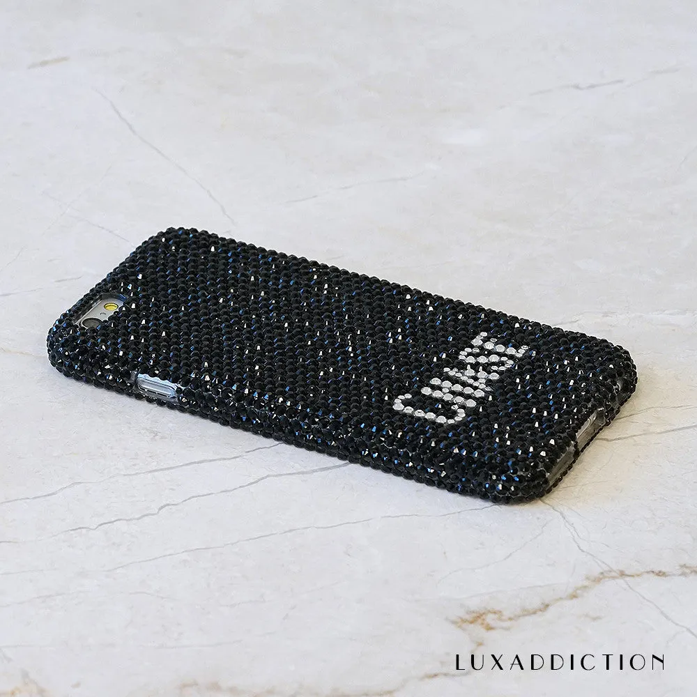 Jet Black Crystals Personalized Name & Initials Design (style PN_1133)