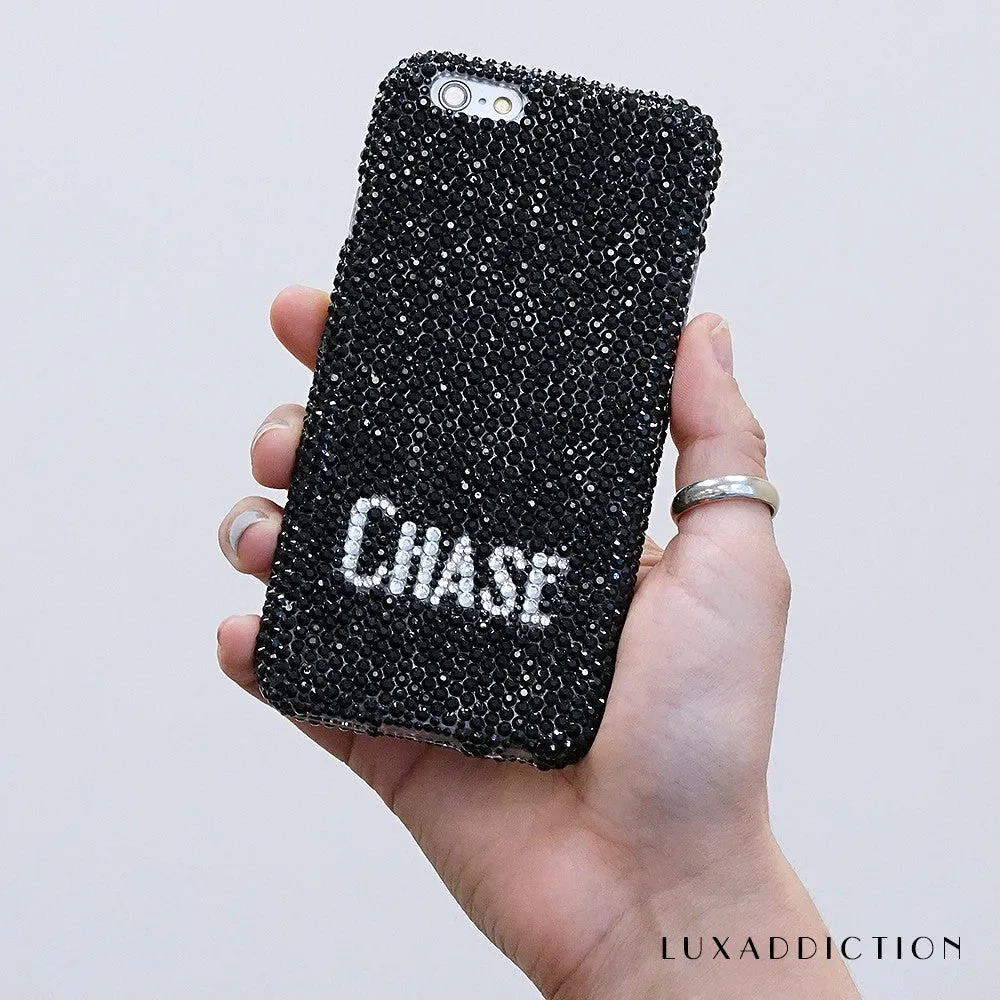 Jet Black Crystals Personalized Name & Initials Design (style PN_1133)