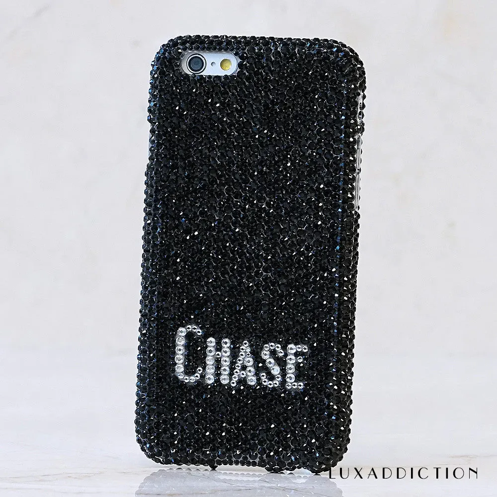Jet Black Crystals Personalized Name & Initials Design (style PN_1133)
