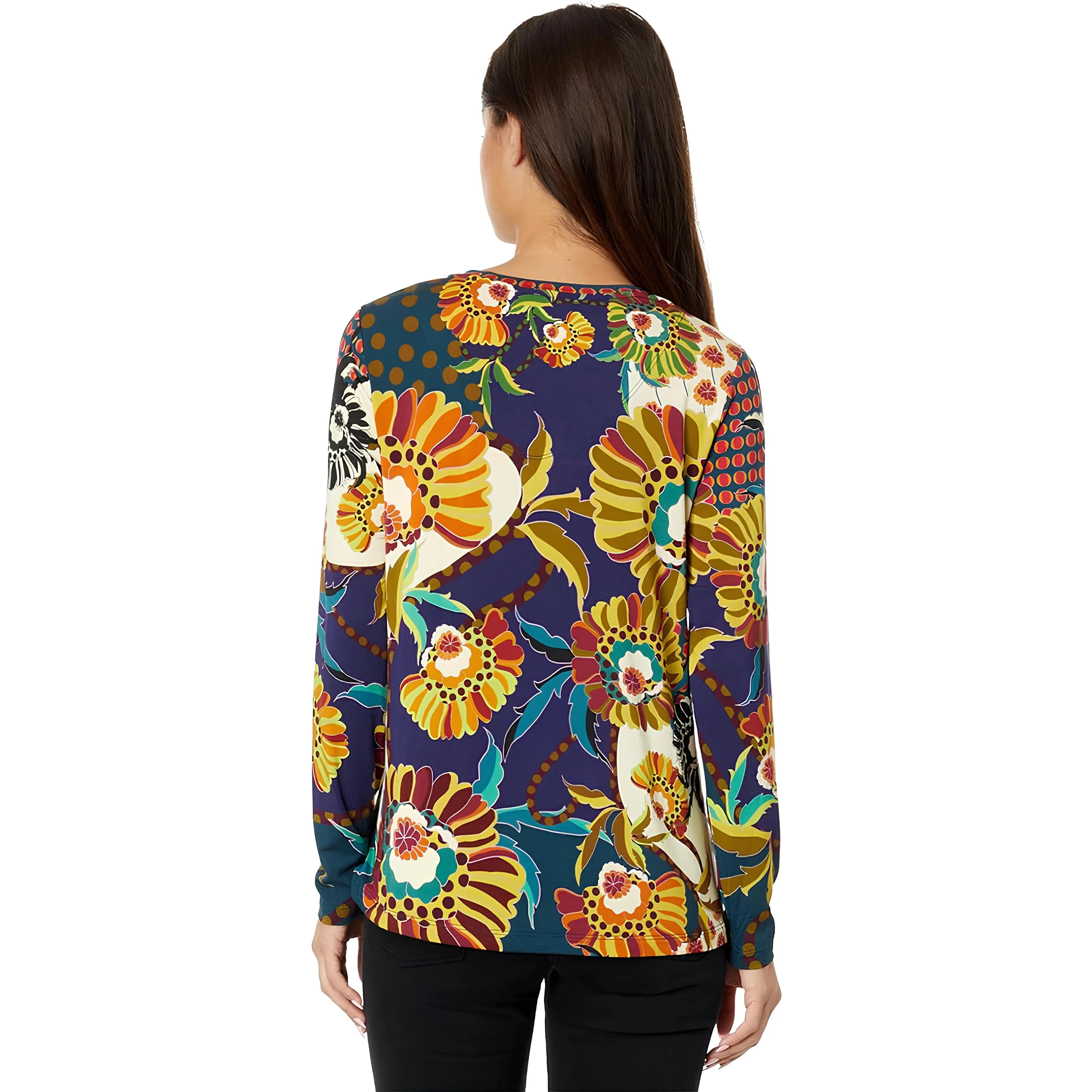 Johnny Was Kimbra Favorite Long Sleeve Shirt V Neck Swing Tee Yellow Top XXL New