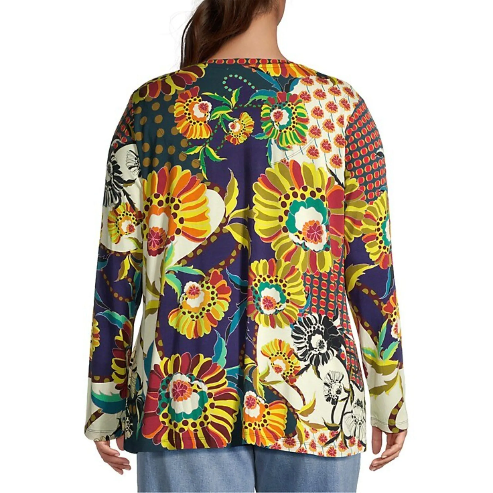 Johnny Was Kimbra Favorite Long Sleeve Shirt V Neck Swing Tee Yellow Top XXL New