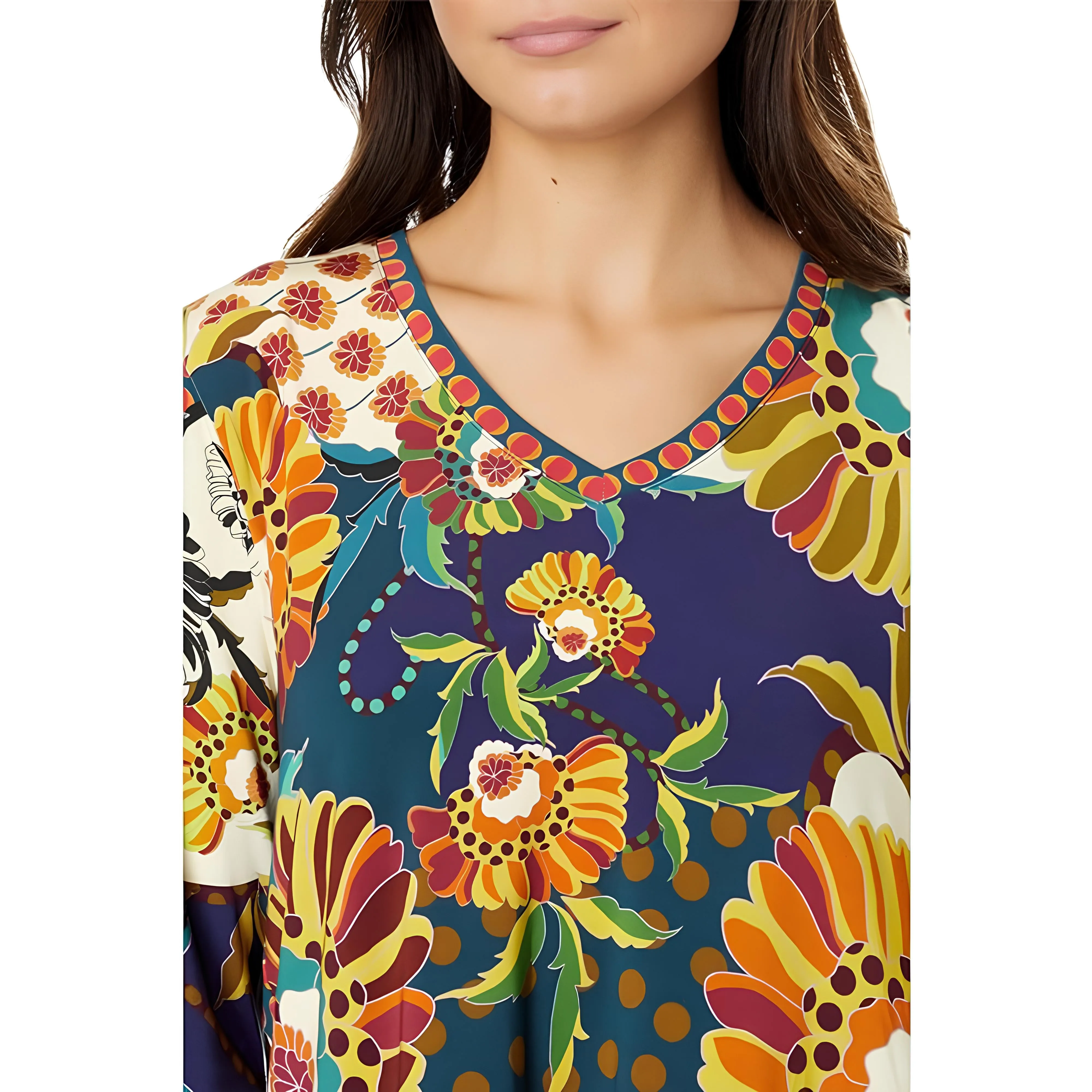 Johnny Was Kimbra Favorite Long Sleeve Shirt V Neck Swing Tee Yellow Top XXL New