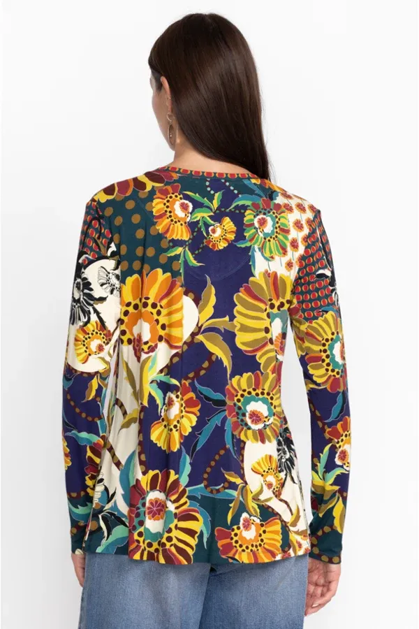Johnny Was Kimbra Favorite Long Sleeve Shirt V Neck Swing Tee Yellow Top XXL New
