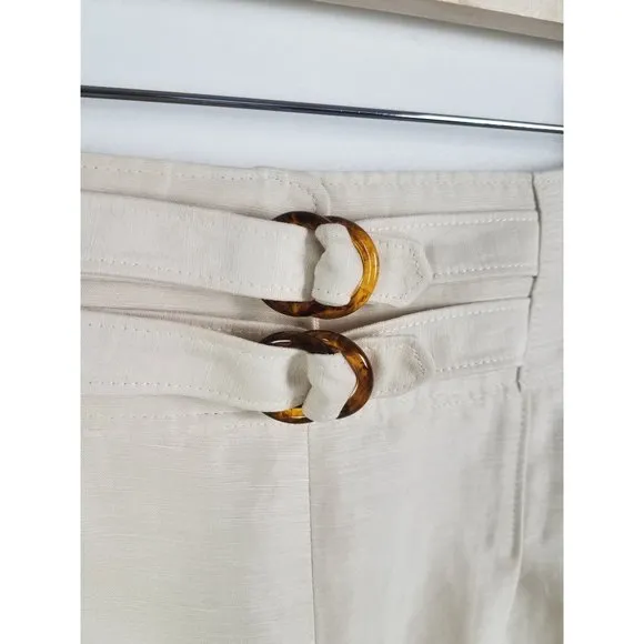Joie Women's Sz. 2 High Rise Linen Blend Pleated Front Double Buckle Shorts