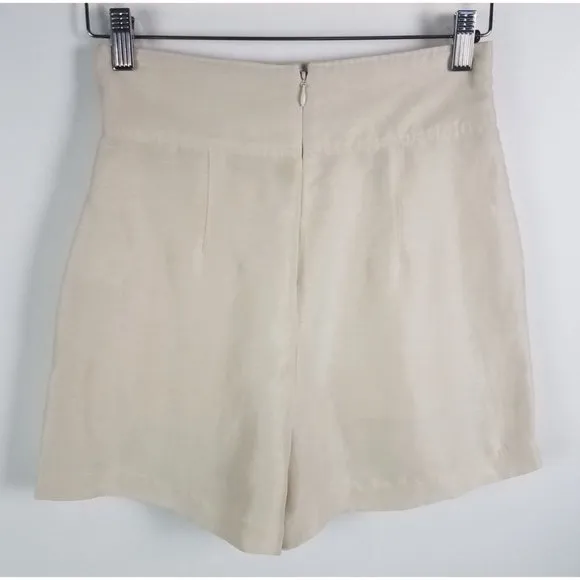 Joie Women's Sz. 2 High Rise Linen Blend Pleated Front Double Buckle Shorts