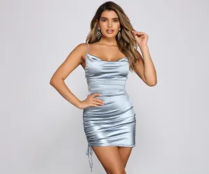 Katya Formal Satin Charming Ruched Mini Dress