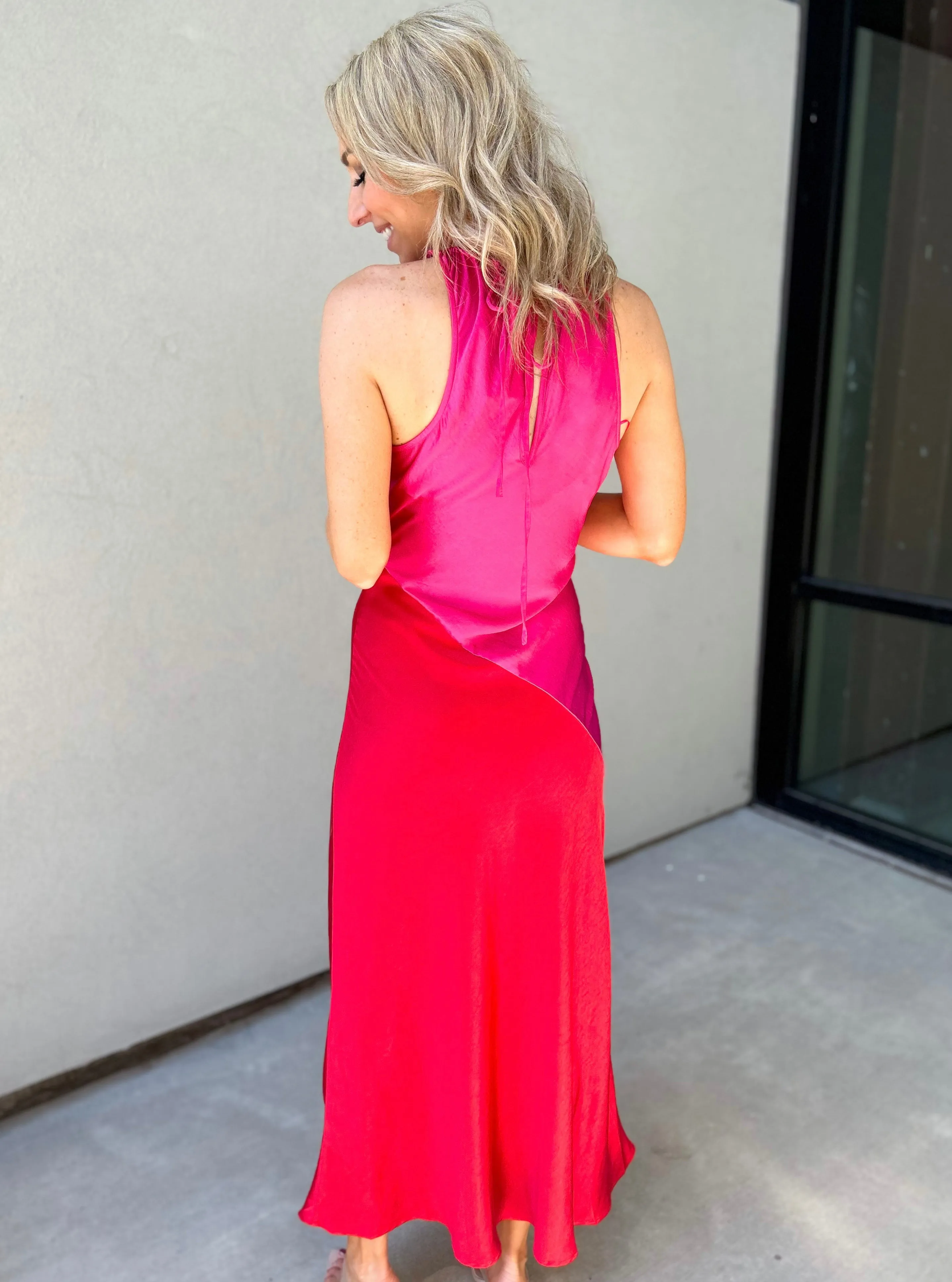 Kavela Color Block Satin Maxi Dress