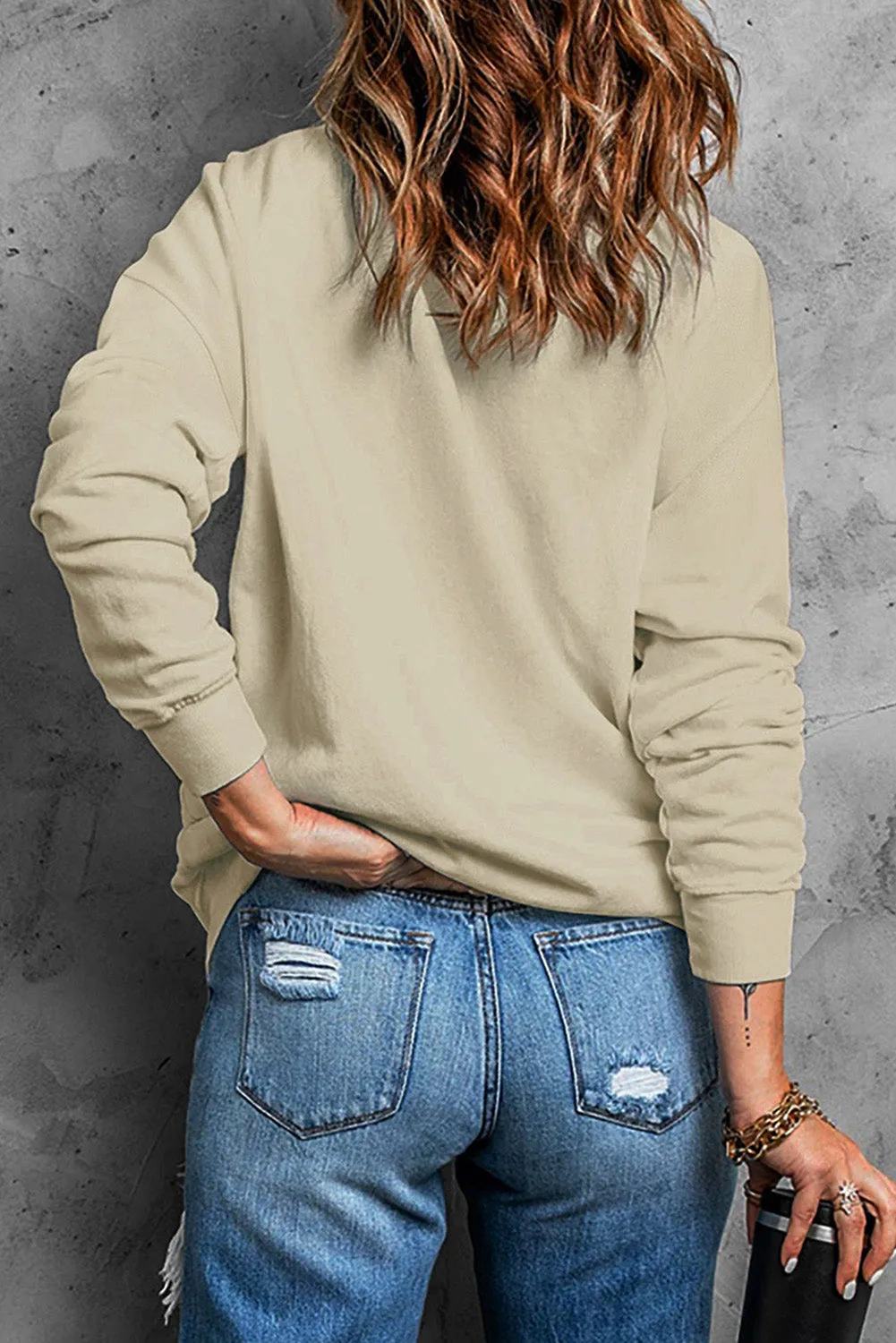 Khaki Give Thanks Pumpkin Print Crew Neck Sweatshirt