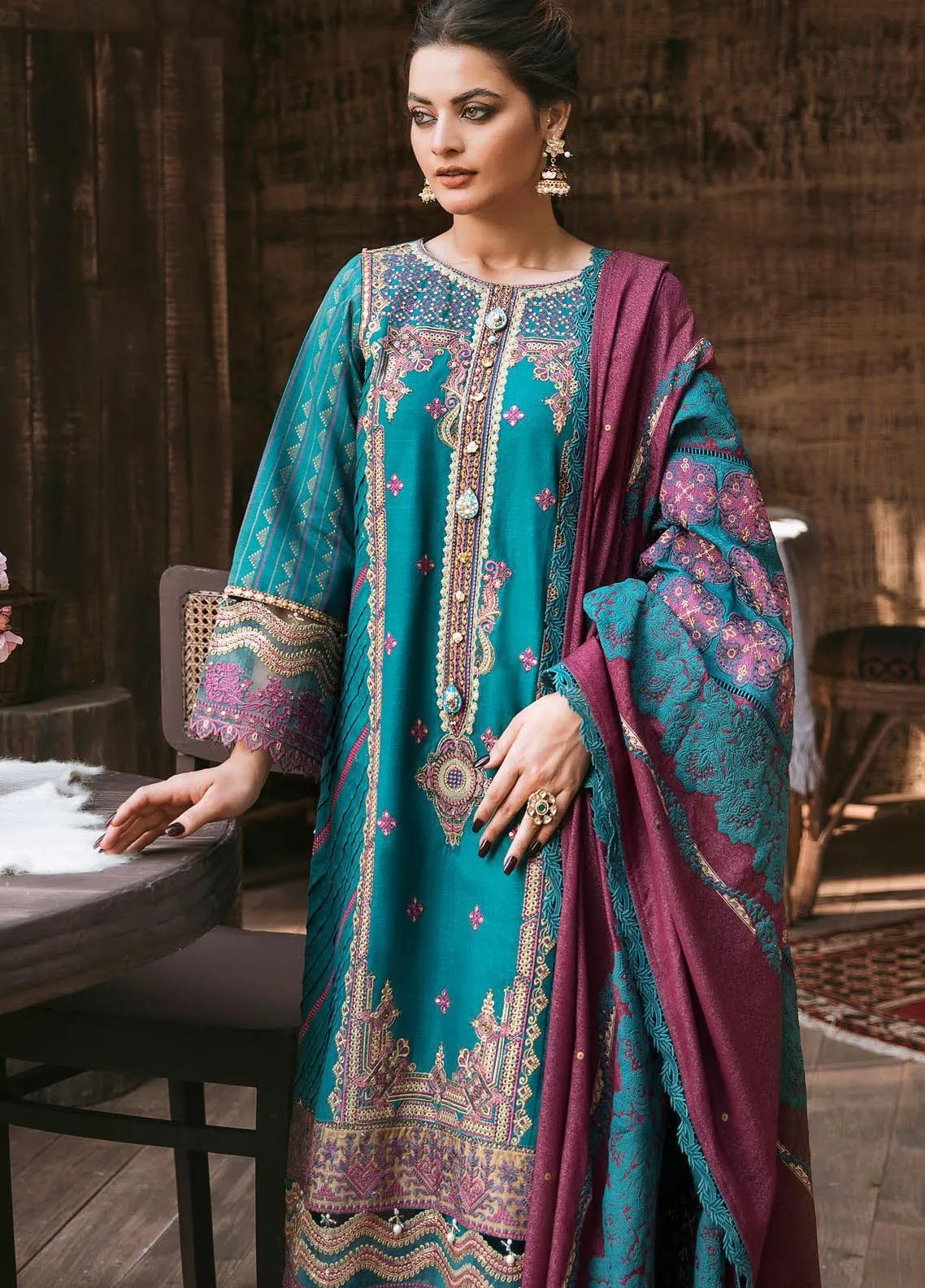 KK-01 | Qalamkar Winter Shawl Collection 2021 | Unstitched Embroidered Suits