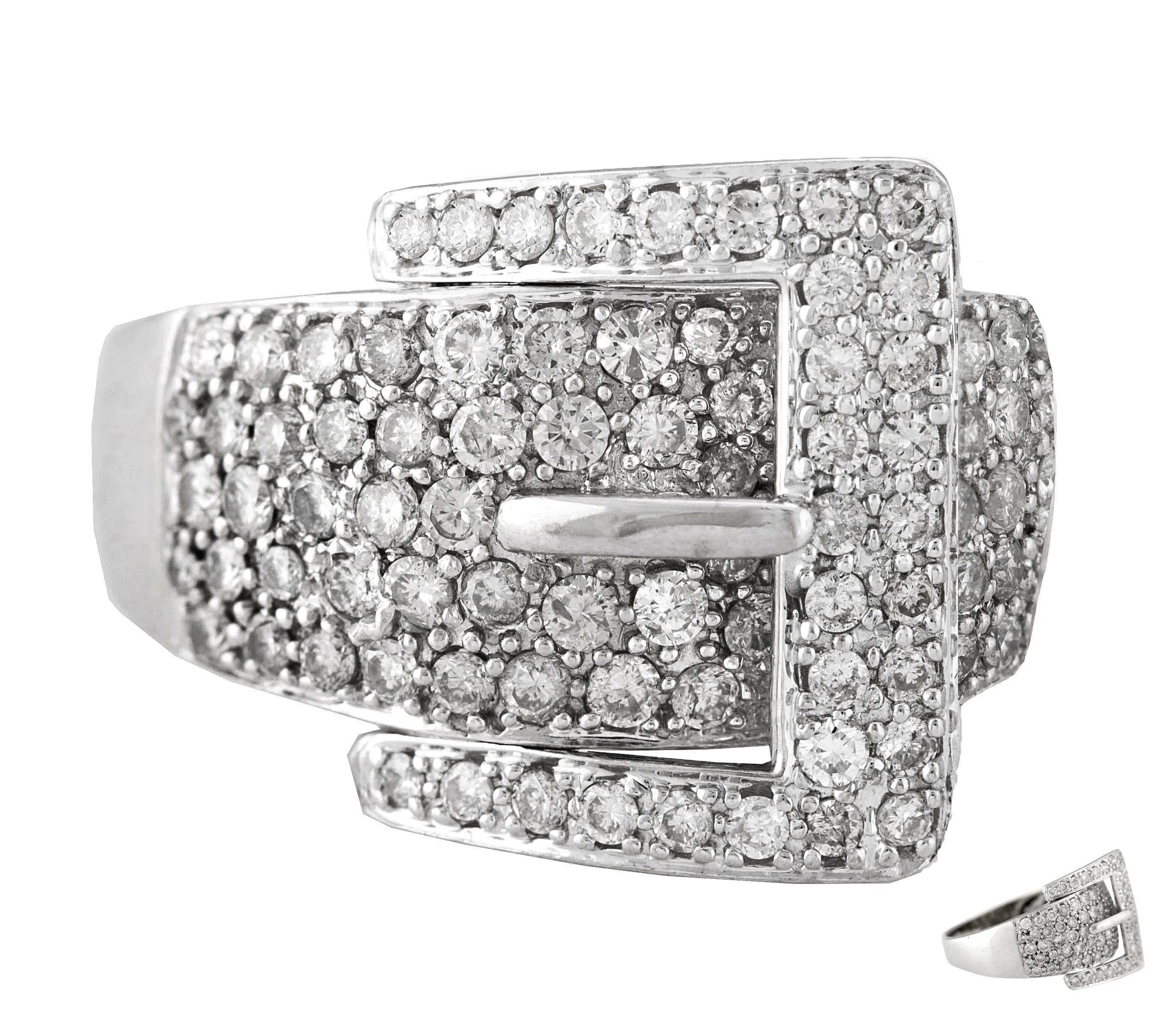 Ladies Exquisite 14K 585 White Gold 2.21ctw Diamond Belt Buckle Cocktail Ring