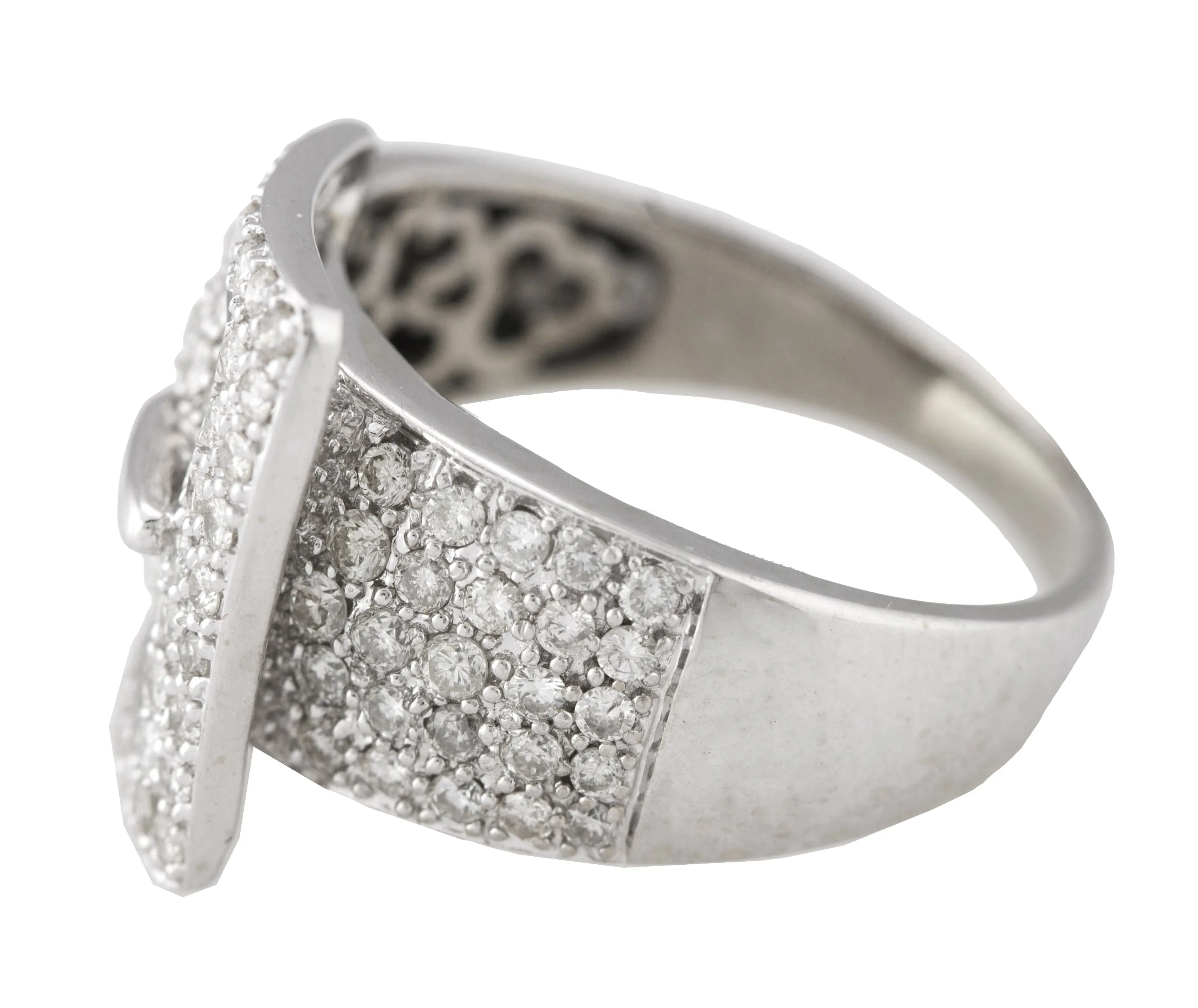 Ladies Exquisite 14K 585 White Gold 2.21ctw Diamond Belt Buckle Cocktail Ring
