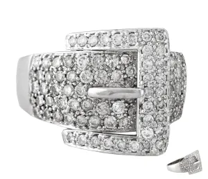 Ladies Exquisite 14K 585 White Gold 2.21ctw Diamond Belt Buckle Cocktail Ring