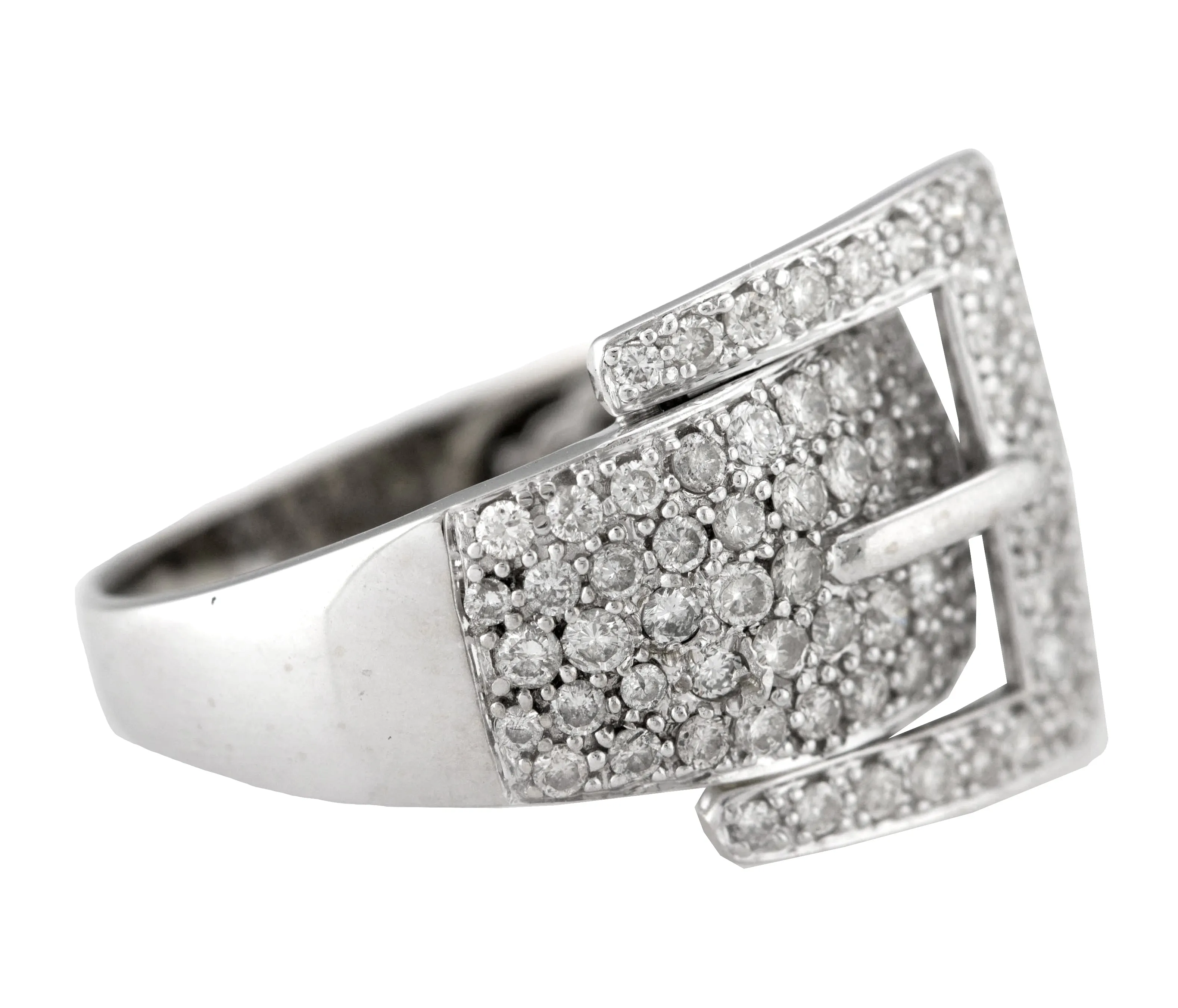 Ladies Exquisite 14K 585 White Gold 2.21ctw Diamond Belt Buckle Cocktail Ring