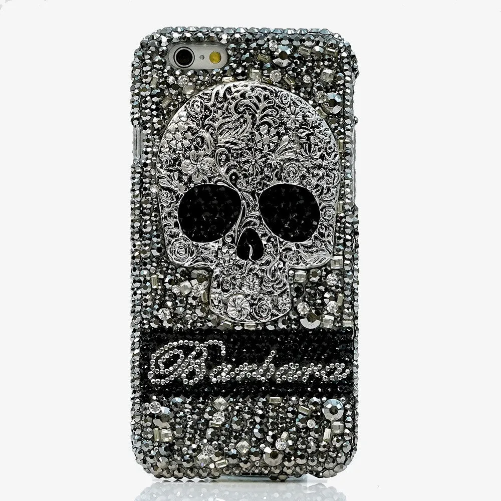 Large Metallic Skull Personalized Name & Initials Design (style PN_1057)
