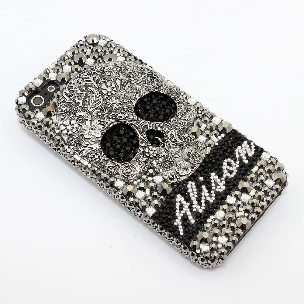 Large Metallic Skull Personalized Name & Initials Design (style PN_1057)
