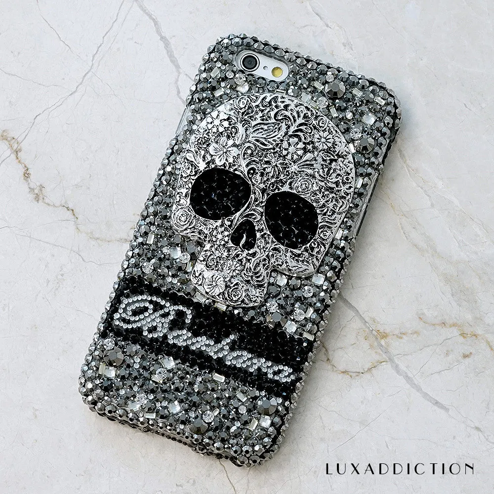 Large Metallic Skull Personalized Name & Initials Design (style PN_1057)