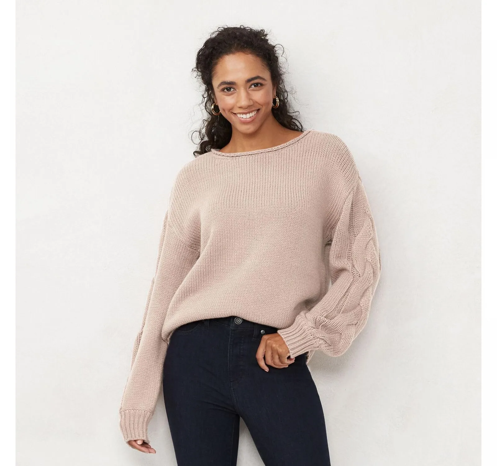 Lc Lauren Conrad Women's Braided Sleeve Sweater WL14S020RS