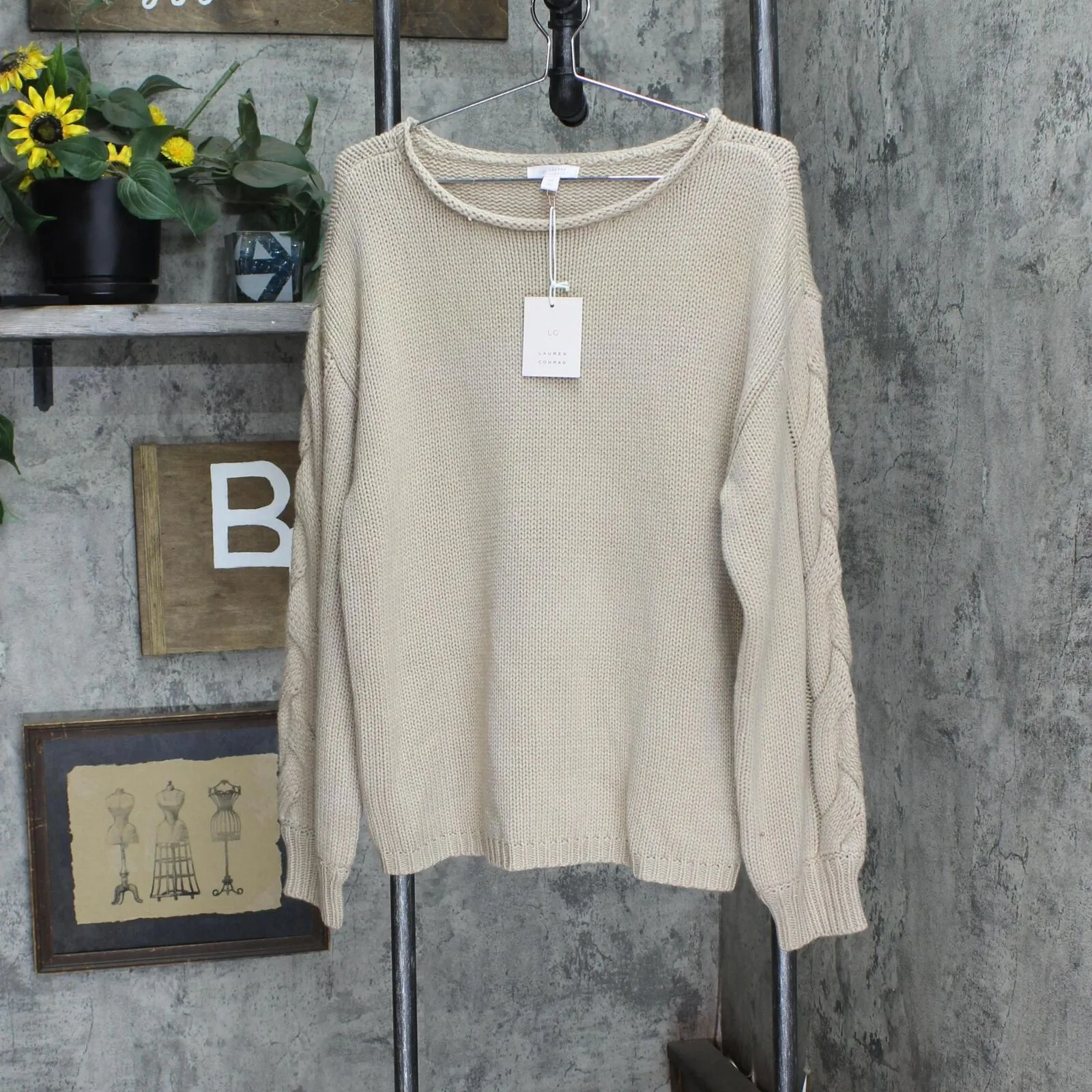Lc Lauren Conrad Women's Braided Sleeve Sweater WL14S020RS