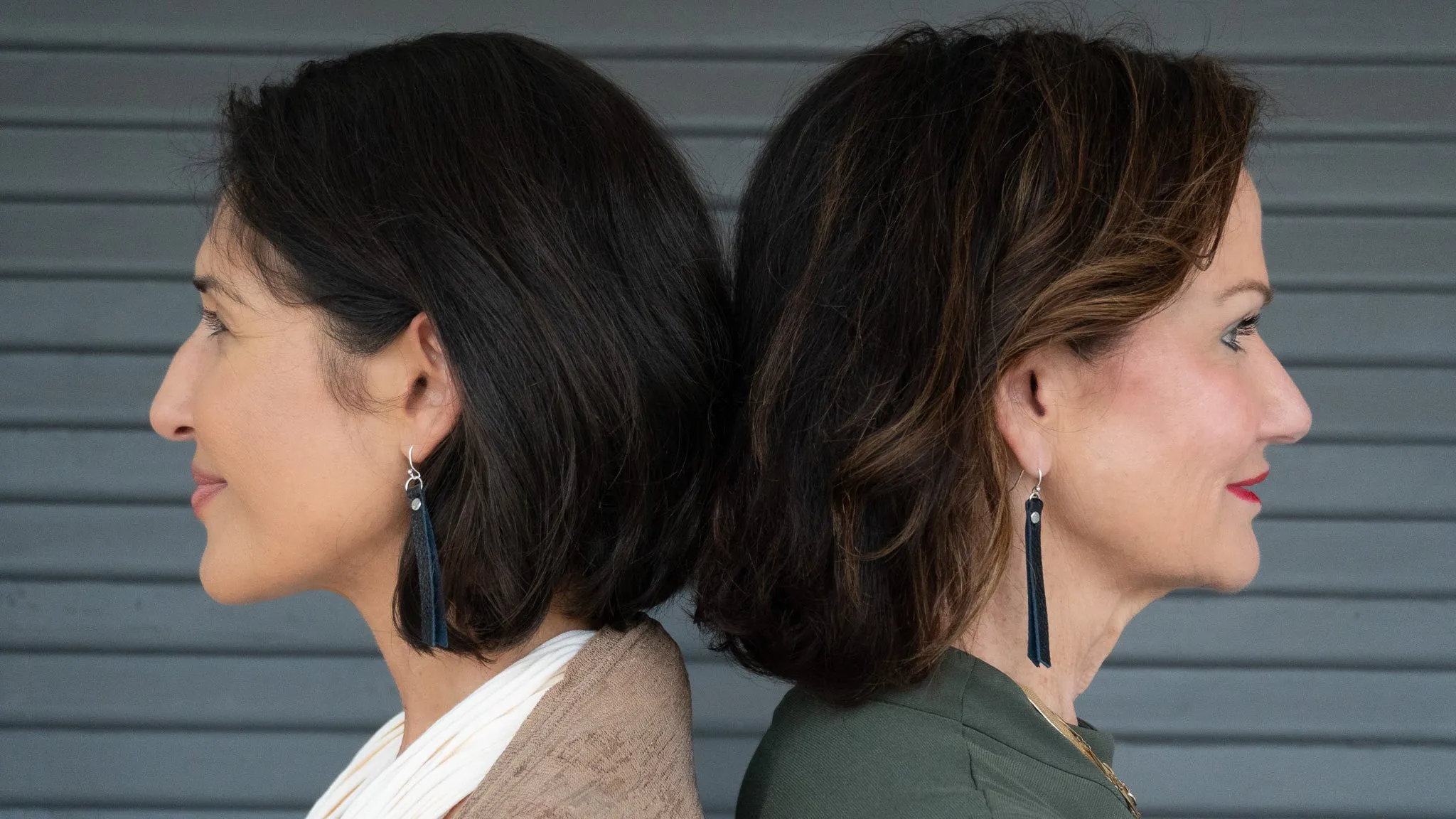 Leather Rivet Tab Earrings/ Truffle Elemental