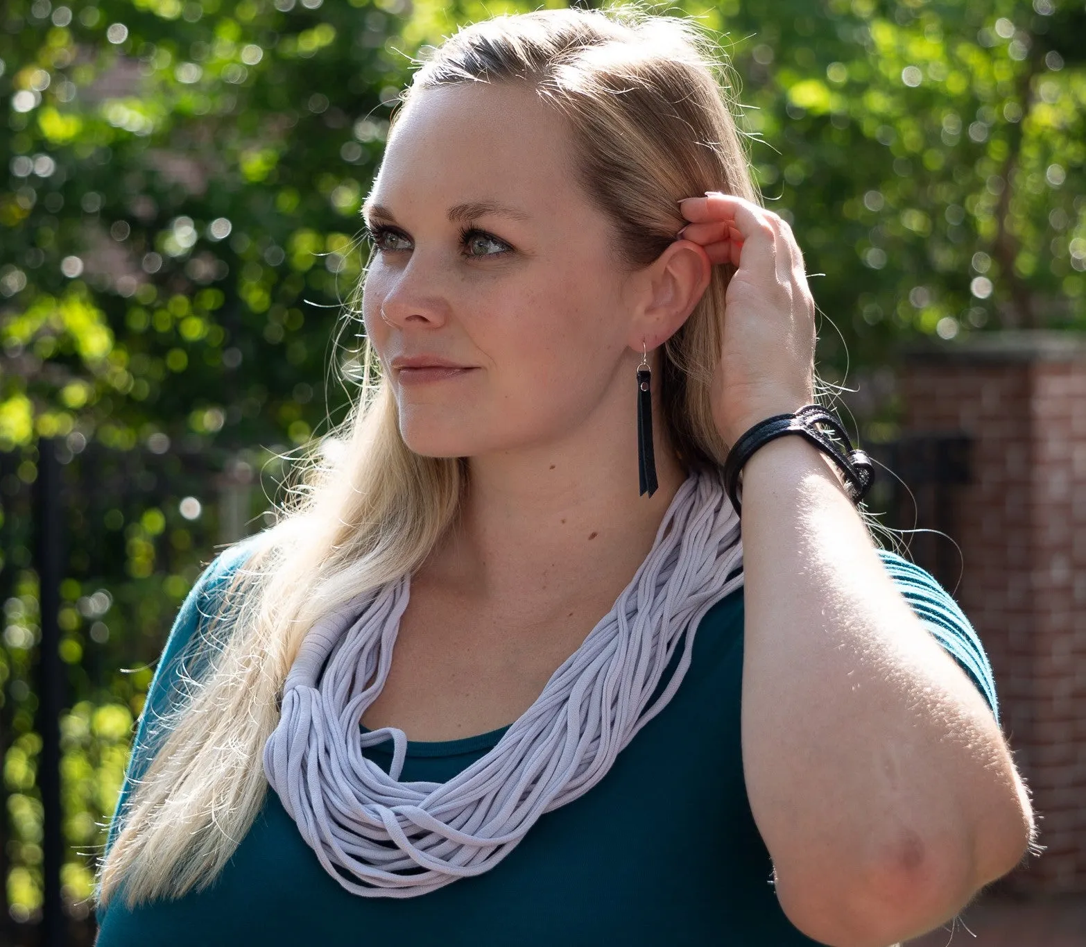 Leather Rivet Tab Earrings/ Truffle Elemental