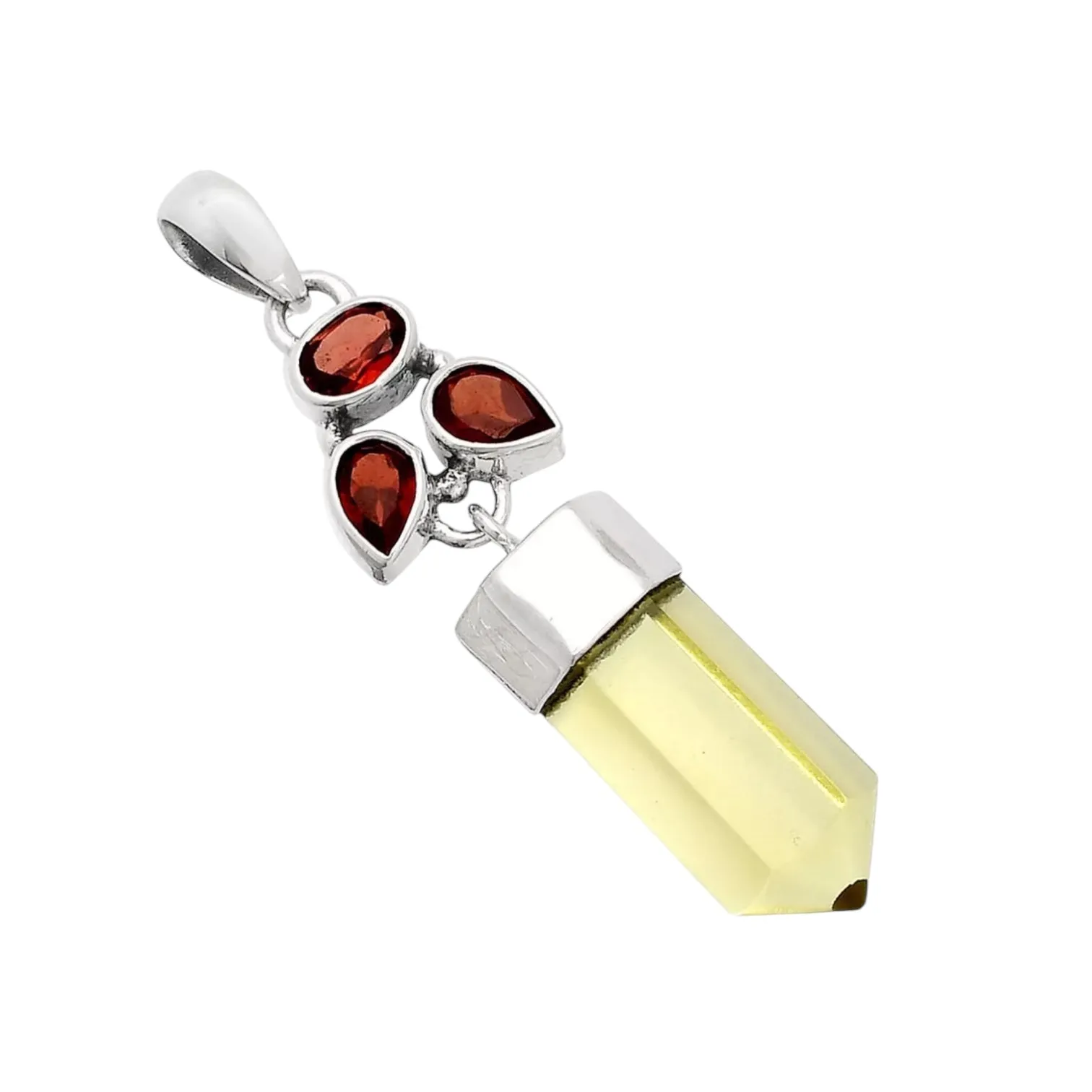 Lemon Quartz & Garnet Solid 925 Sterling Silver Pendant