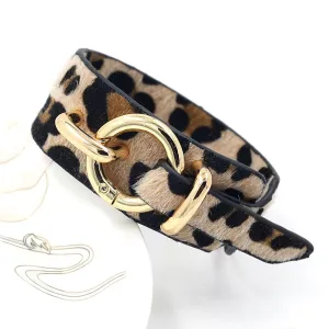 Light Coffee Polystyrene & 18K Gold-Plated Leopard Bracelet