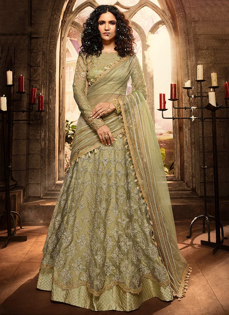 Light Green Motifs Embroidered Lehenga Choli