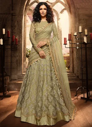 Light Green Motifs Embroidered Lehenga Choli