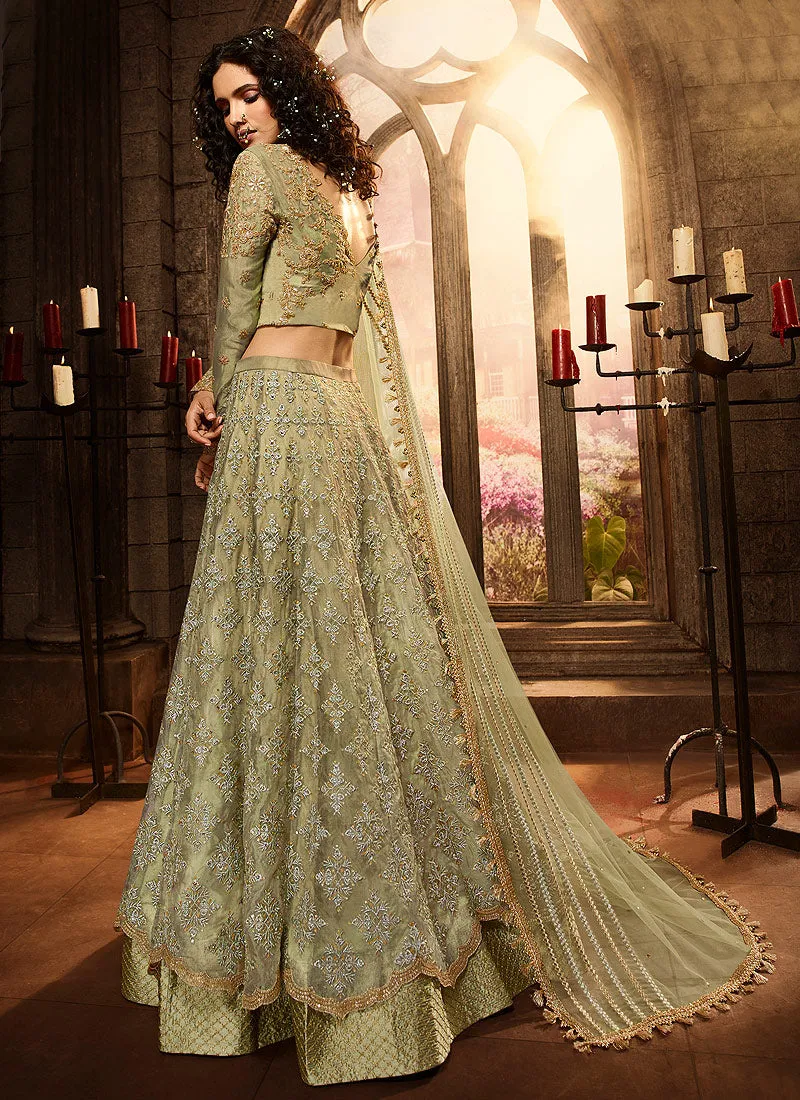 Light Green Motifs Embroidered Lehenga Choli