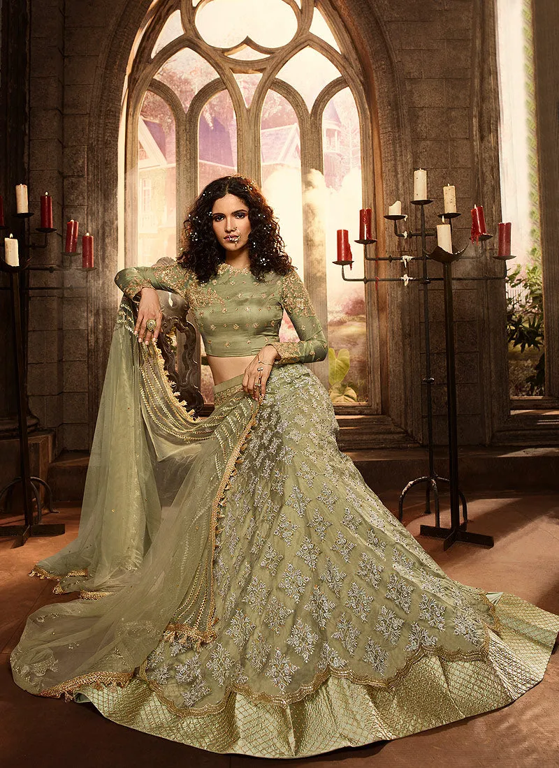 Light Green Motifs Embroidered Lehenga Choli
