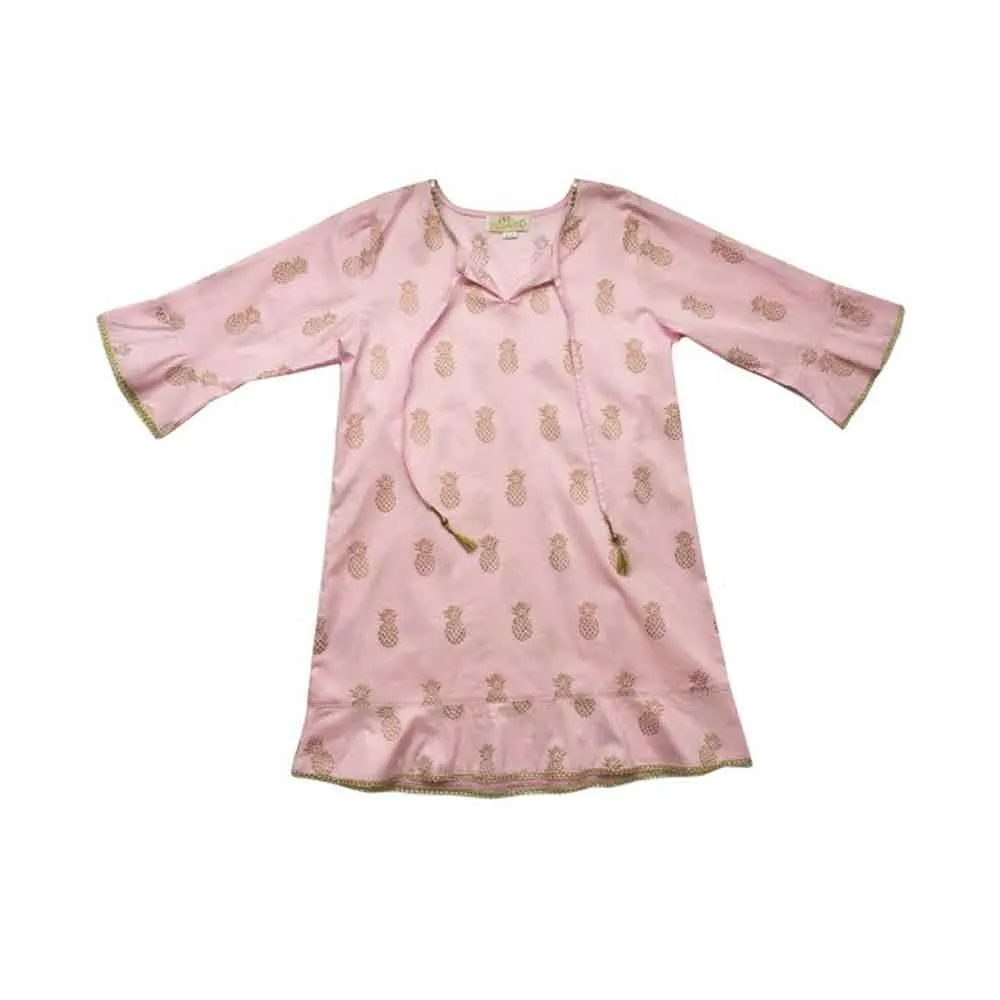 Light Pink Gold Pineapple Block Print Cotton Coverup
