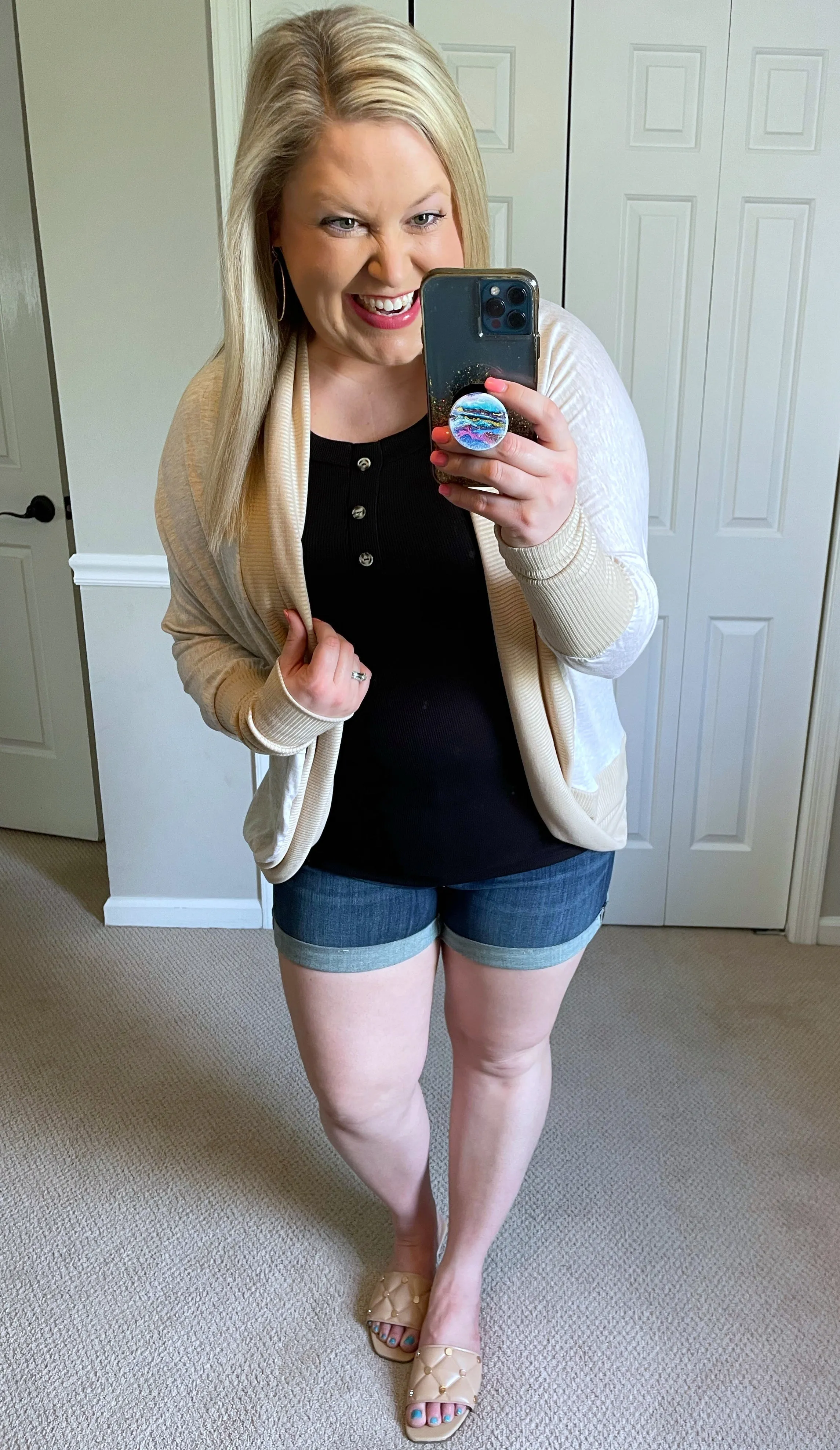 Lightweight Cocoon Cardigan with Ribbed Accent in Oatmeal