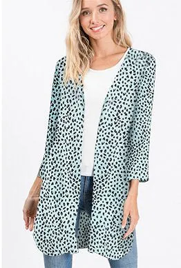 Lightweight Dalmatian Cardigan with Side Slits in Mint