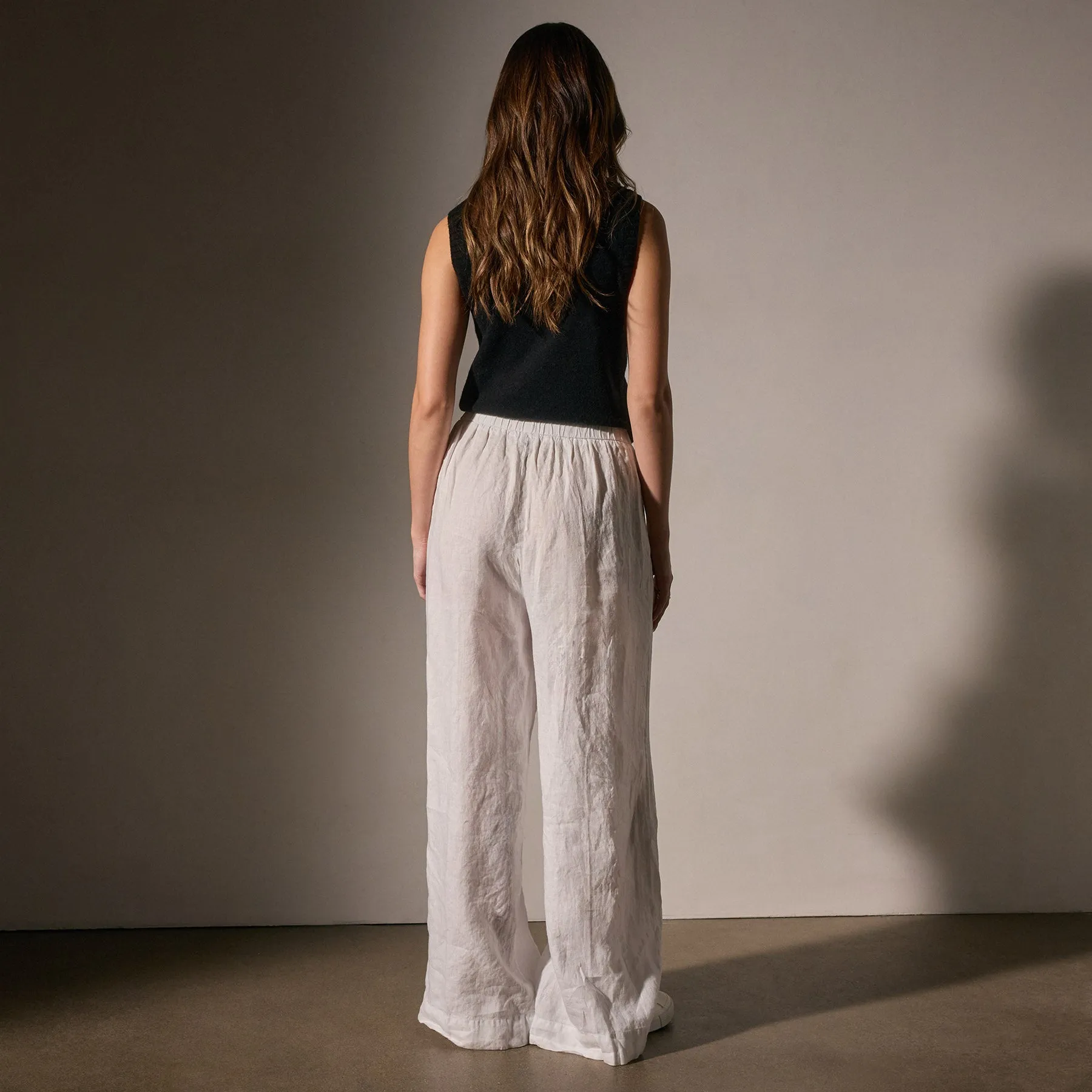 Lightweight Linen Wide Leg Pant - White