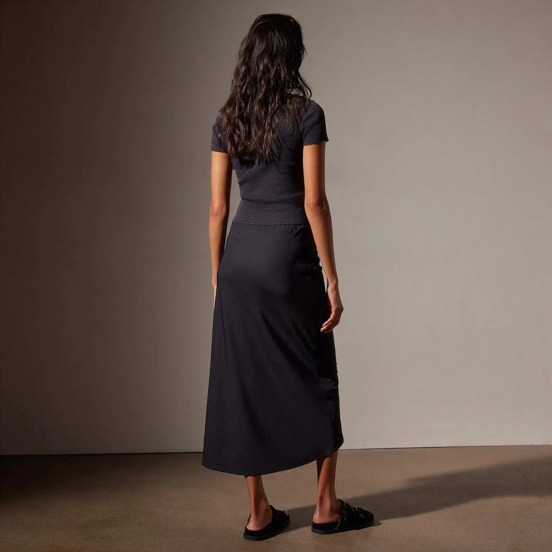 Lightweight Matte Sateen Bias Cut Skirt - Black