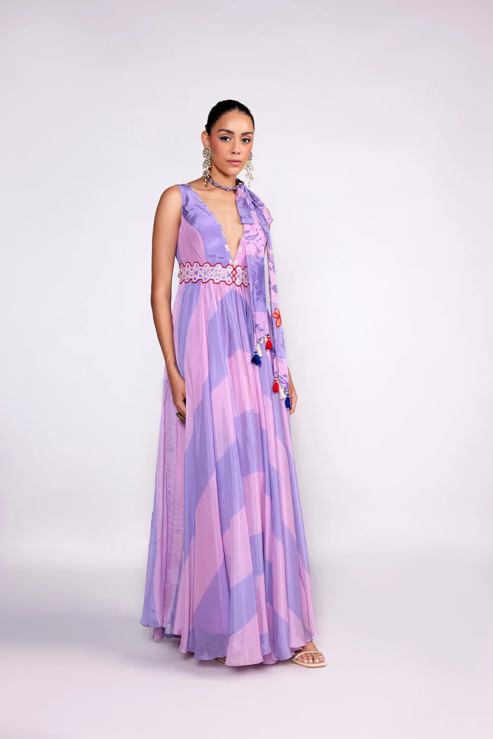Lilac Color Block Anarkali Gown